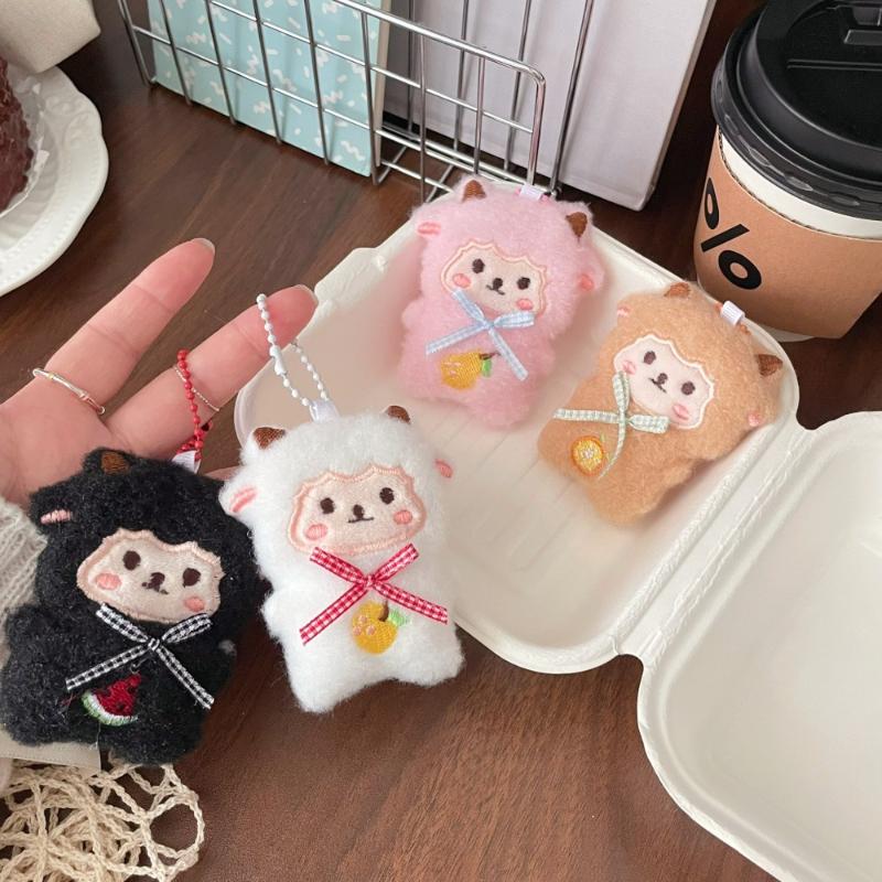 Soft Fluffy Plush Sheep Keychains Cute Embroidery Fruit Bow Design Great For Backpack Decor Gifts For Kids And Friends