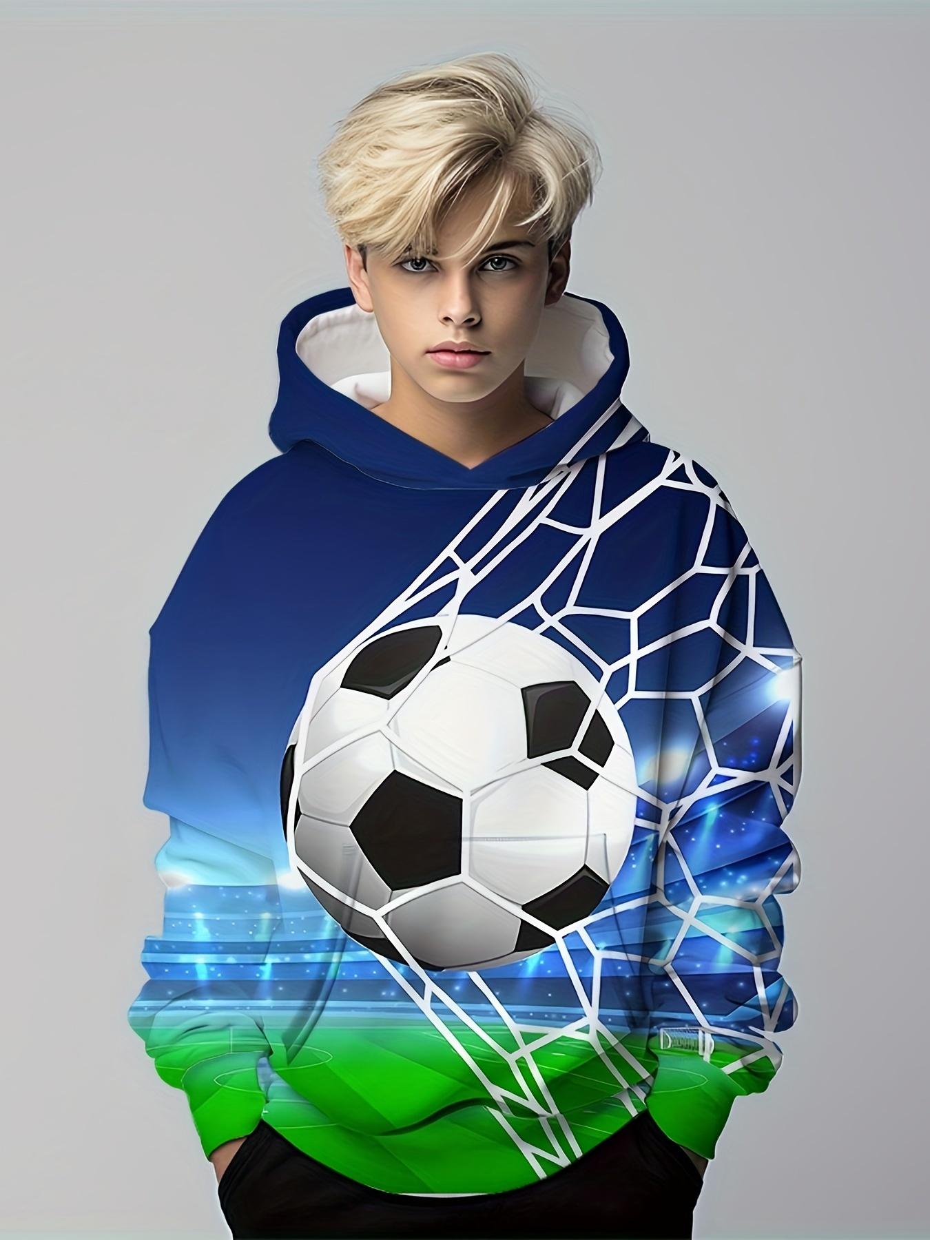 

Детская одежда Толстовки с капюшоном Одежда для отдыха для детей Повседневная детская одежда с принтом в виде футбола для мальчиков Осень-зима Модная детская одежда 160