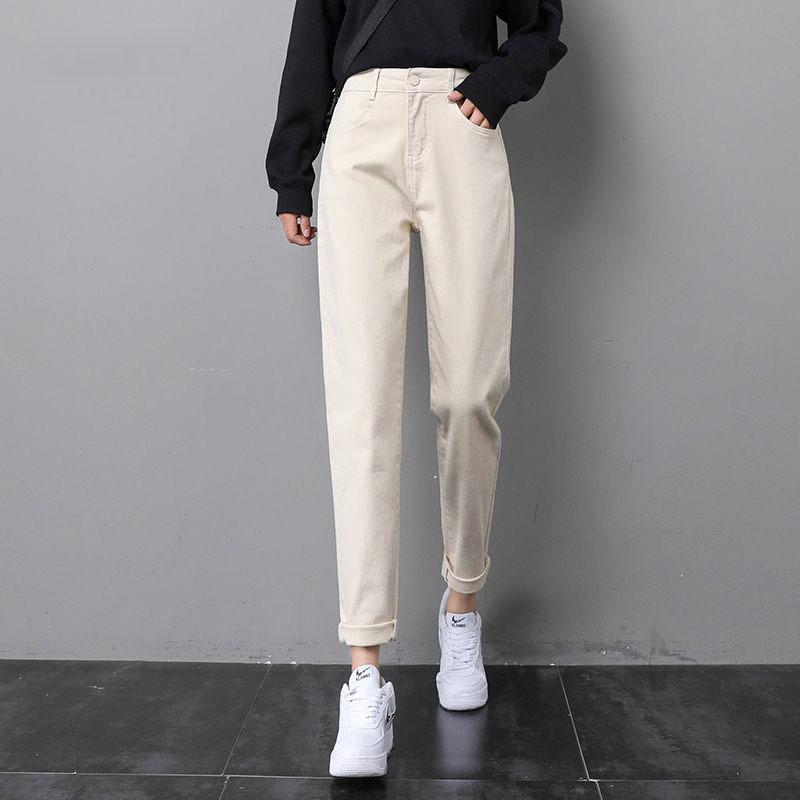 2025 Summer Beige High-Waist Slimming Loose Women's Jeans - Nine-Point Daddy Style