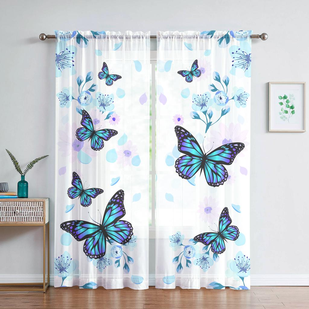 Phalaenopsis Floral Sheer Voile Drape For Living Dining Room Room Bedroom Kitchen Window Opening Transparent Chiffon Flowers Tulle Curtains