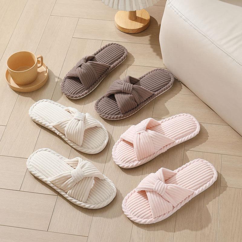 Corduroy Cross Cotton Slippers: Warm Indoor Footwear for Women (Winter, Spring, Autumn)
