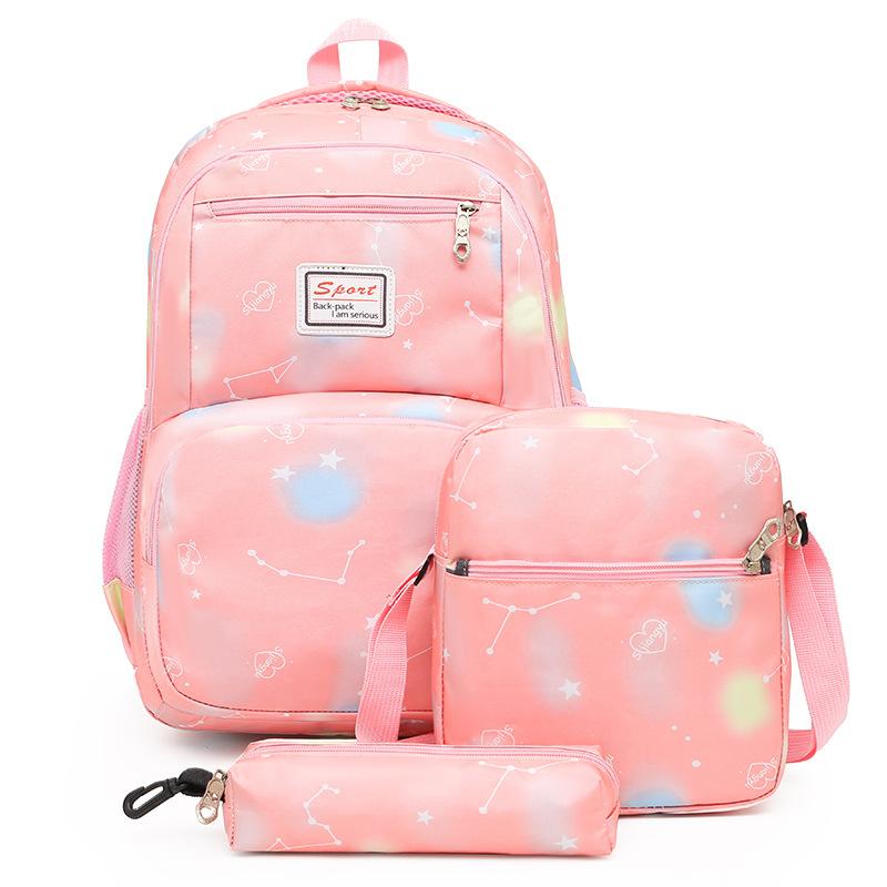School Bag Casual Three-piece Backpack New Fashion Smudge Practical Backpack Large Capacity Middle School Student School Bag Fashion