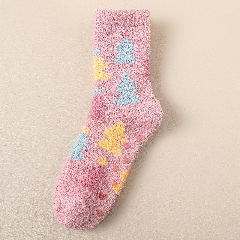 Coral Velvet Socks for Women Thickened Non-shedding Cartoon Furry Jacquard Sleeping Socks Floor Non-slip Warm Home Socks