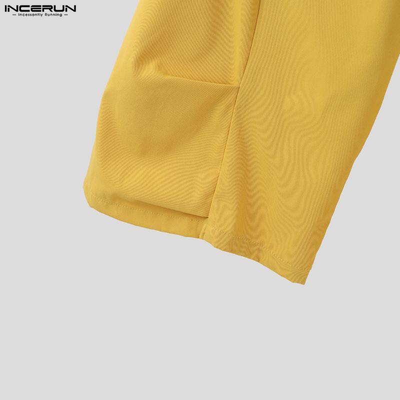 INCERUN Men Zipper Up Waist Pockets Casual Loose Cropped Pants Capri