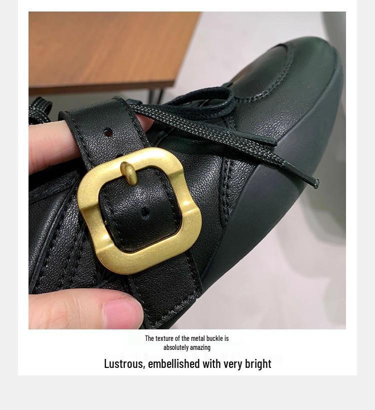 Women's Retro Gold Buckle Two-Tone Derby Shoes with Soft Soles