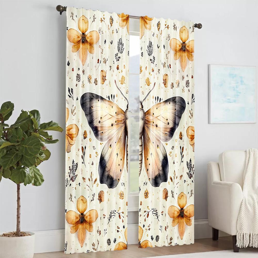 Set Of 2 Vintage Versatile Polyester Transparent Curtains Home Decoration Butterfly Floral Leaf Pee Use Bedrooms Curtain For Master Bedroom Made