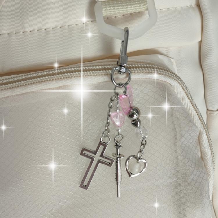 Syringe Heart Cross Charm Pendant Chain Phone Straps Pocket Keychain Strap
