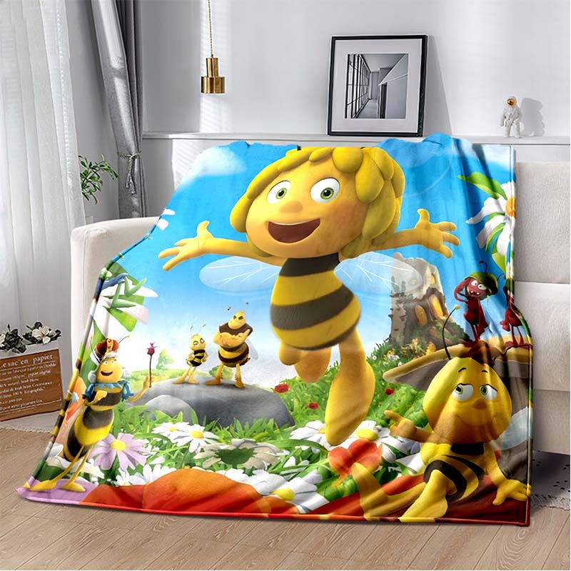 La Abeja Maya Cartoon Flannel Blanket, Cute Maya The Bee Print Warm Sofa Throw Blanket, Kids Bedroom Decor Gift For Maya Bee Anime Fans