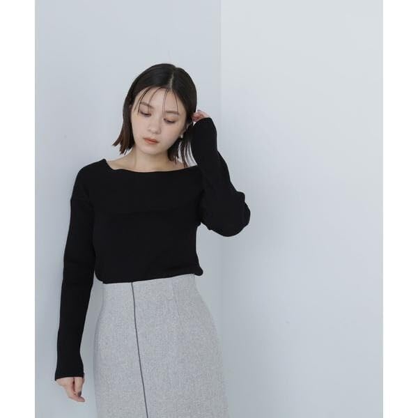 Natural Beauty Basic Decollete Rib Knit Deep Blue Women's Sweater,