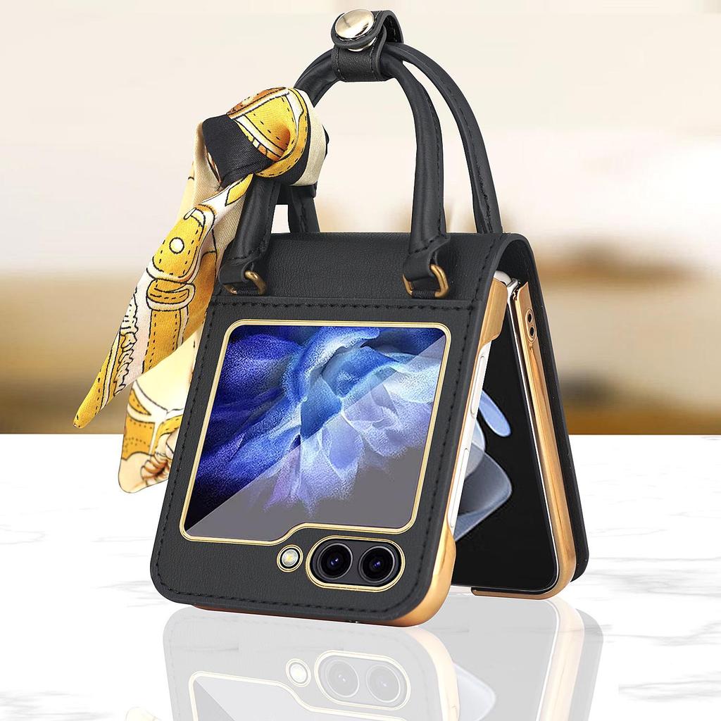 Stylish Silk Scarf Handheld Case for Samsung Z Flip 6, 3/4/5 Gen. - Elegant Cross-Border Design for Women.