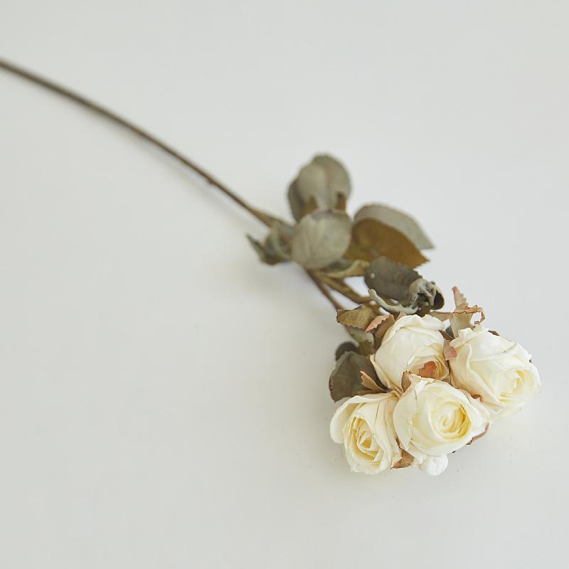 Simulated Flower Burnt Edge 5 Head Rose Withered Rose, Fake Flower Living Room Home Decoration Roasted Edge Rose Artificial Silk Flower Set of 3