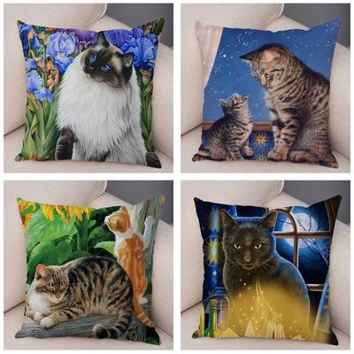 Pet Cartoon Animal Pillowcase Sofa Home Car  Cute Watercolor Cat Cushion Cover Decoration X xInch