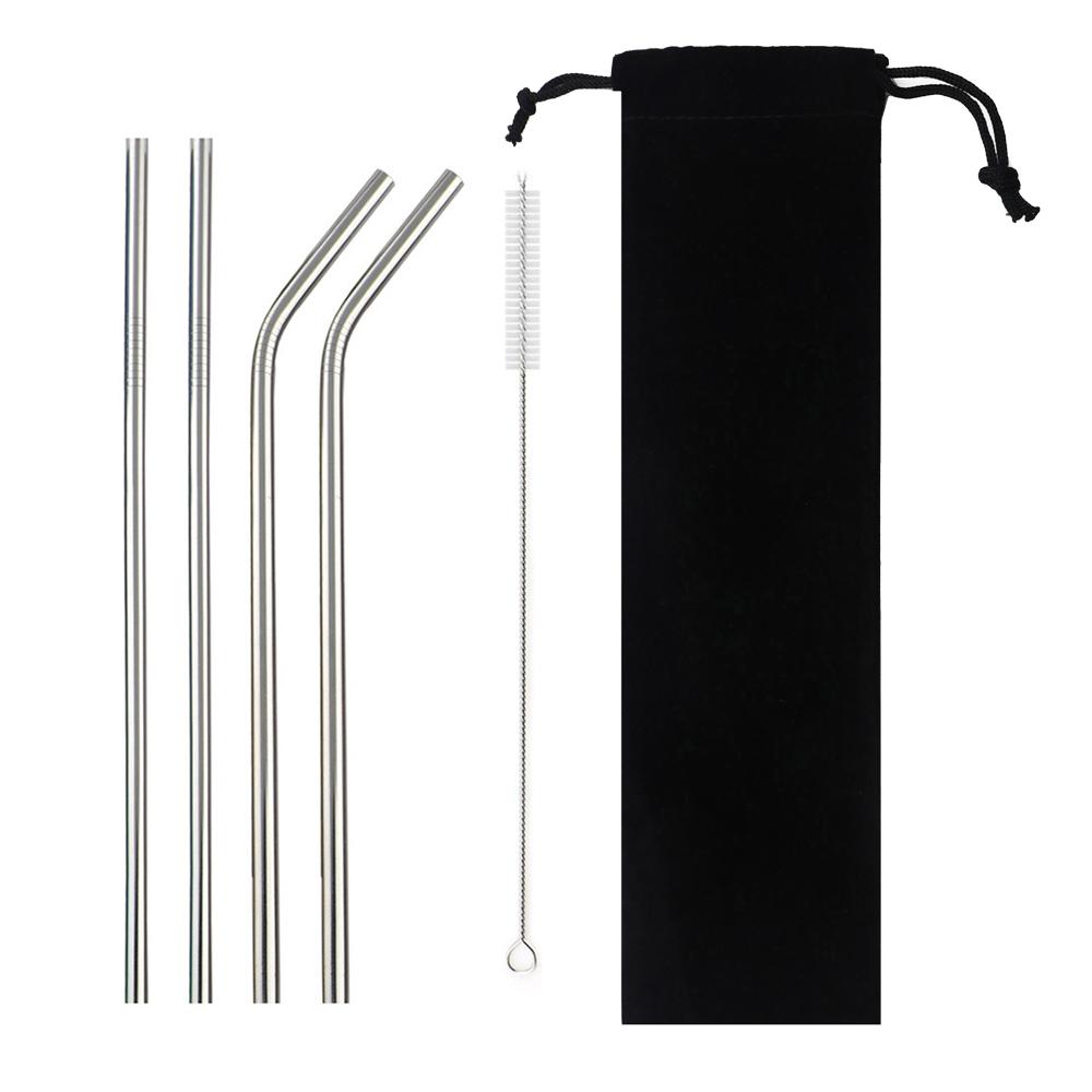 18/10 Stainless Steel Reusable Straws Gold Drinking Straw Set Mteal Straw Coffee Party Bar Straw With Cleaner Brush Portable Bag