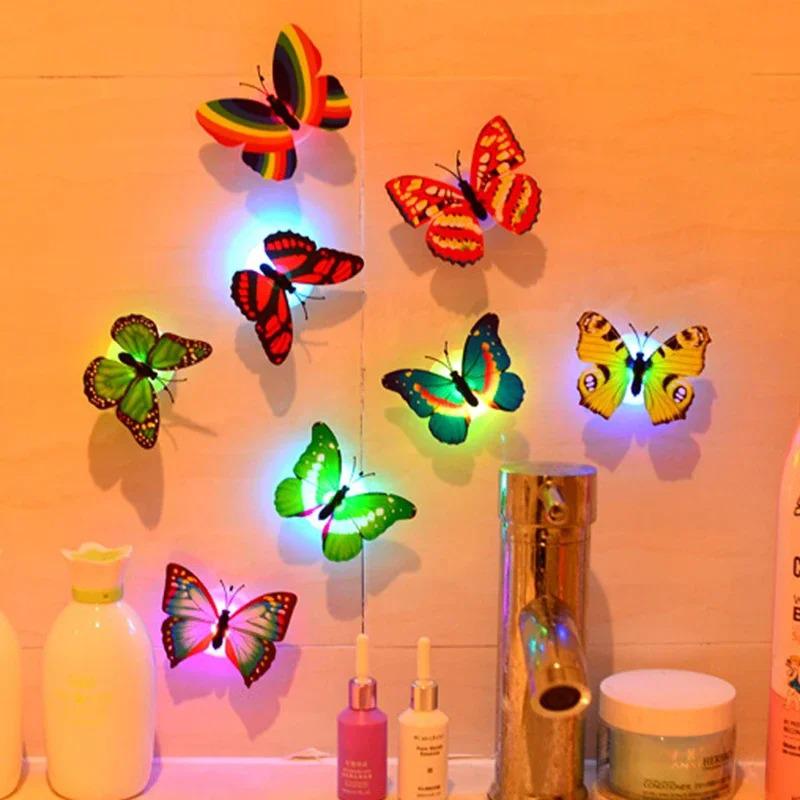 4/8/15PCS Butterfly Night Light Creative Funny Colorful Glowing Butterfly Light Stickable Diy LED House Decorative Wall Lights