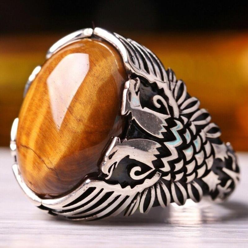 Nuovo Anello da Uomo Marrone Retro Pietra Tigre Anello Personalità Moda Temperamento per Partecipare al Banchetto Zircone Lussuoso di Alta Qualità