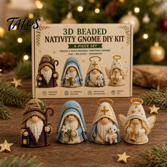 Talos 3D Gnome Bead Craft Kit, Beaded Nativity DIY Faith Religious Art Project with Tools And Instructions for Christians Adults