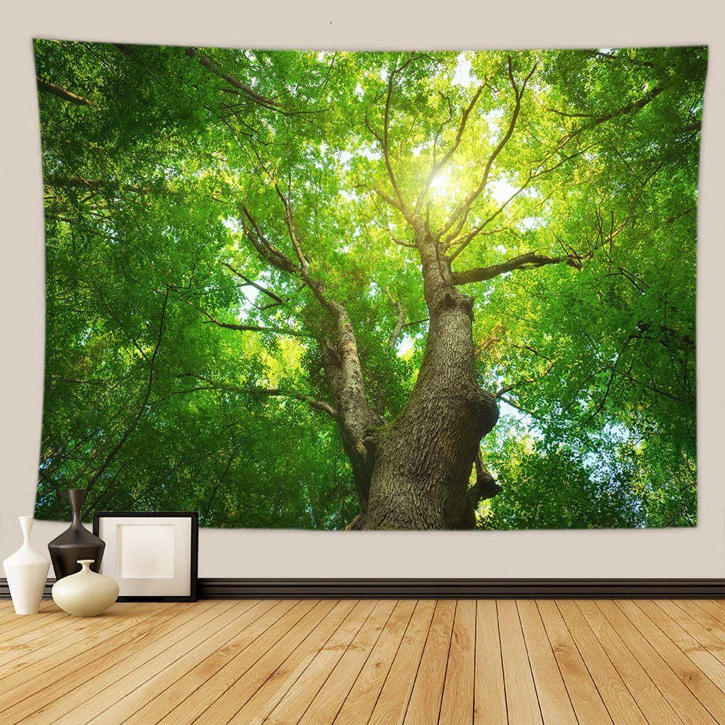 Green Forest Tree Wall Hanging Tapestries Mandala Natural Stream Flower Bedroom Wall Decor Camping Blanket  Dropshipping