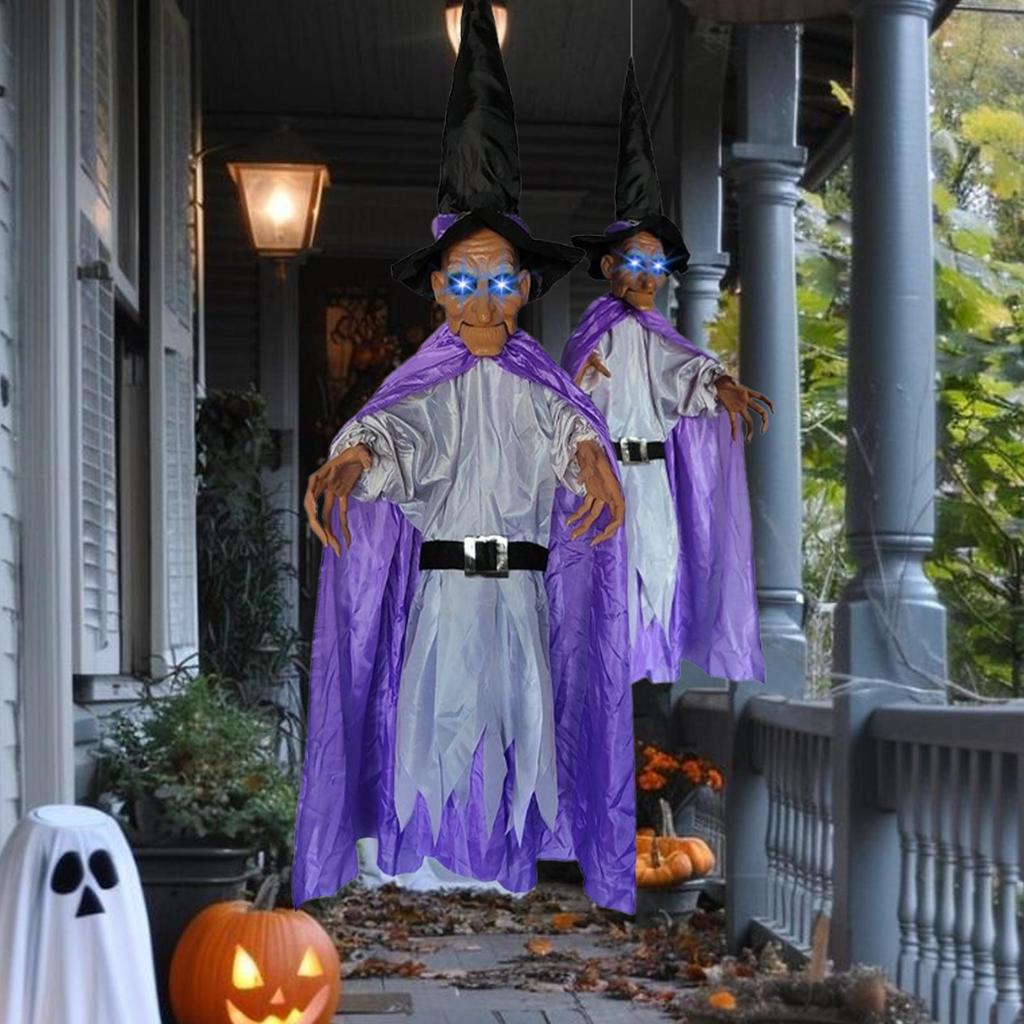 Spooky Witch Ornament Scary Witch Pendant For Halloween Light Emitting Pendant With Spooky Sounds For Home Indoor Outdoor Porch