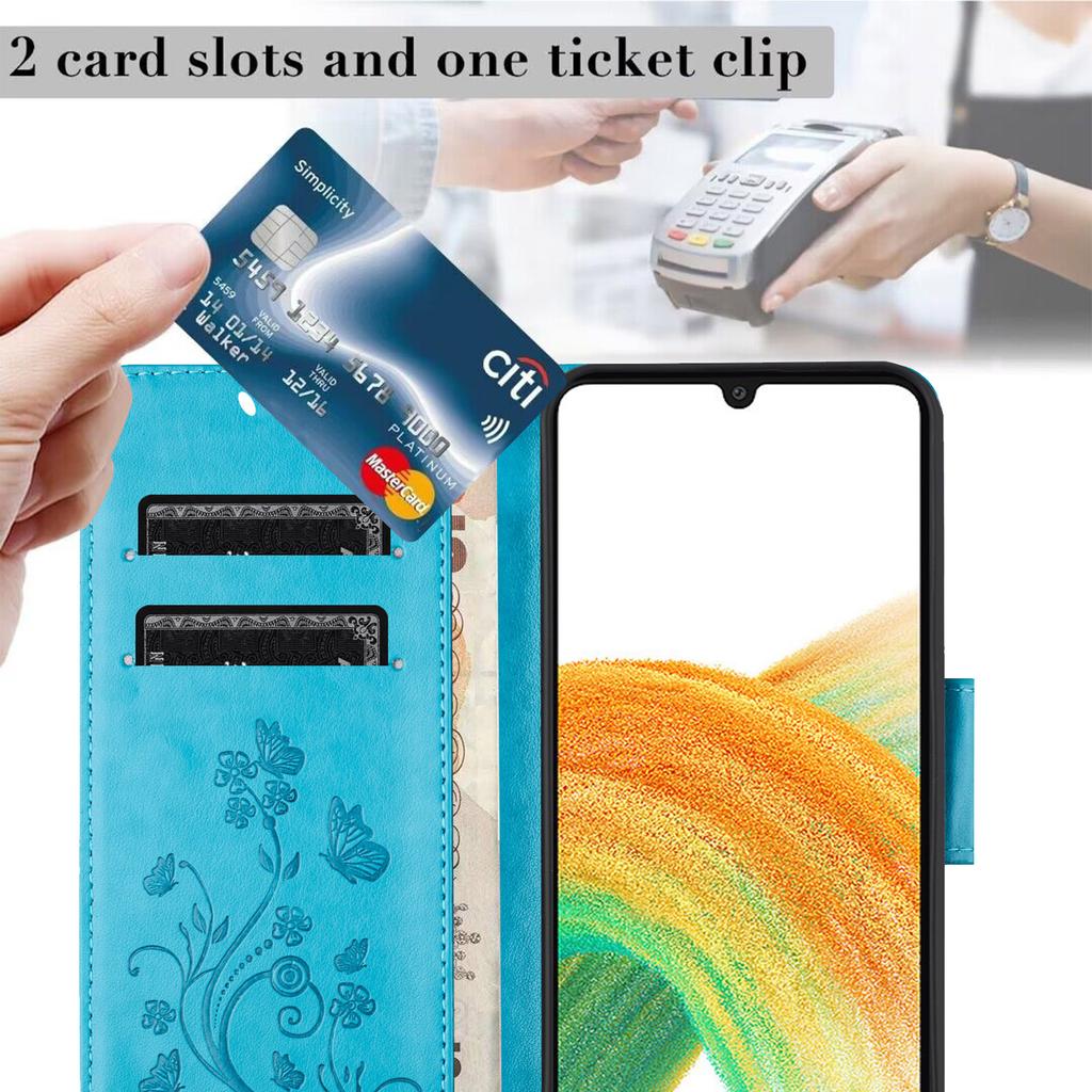For Samsung Galaxy A17 4G/5G Leather Wallet Case Butterfly Flower Imprinted Phone Cover with Strap
