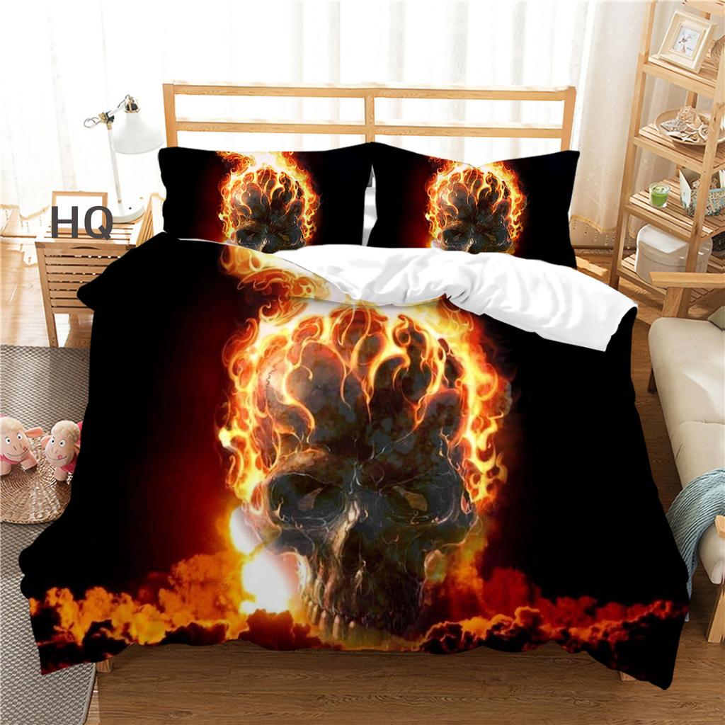 3D Terrifying Skull Bedding Set Halloween Down Duvet Cover Pillowcase 2/3pcs Luxury Home Textile Kid Men's Gift