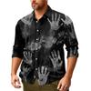 Camicia da uomo a maniche lunghe con bottoni, vestibilità ampia, casual, a tema Halloween, stampa, tessuto comodo e leggero