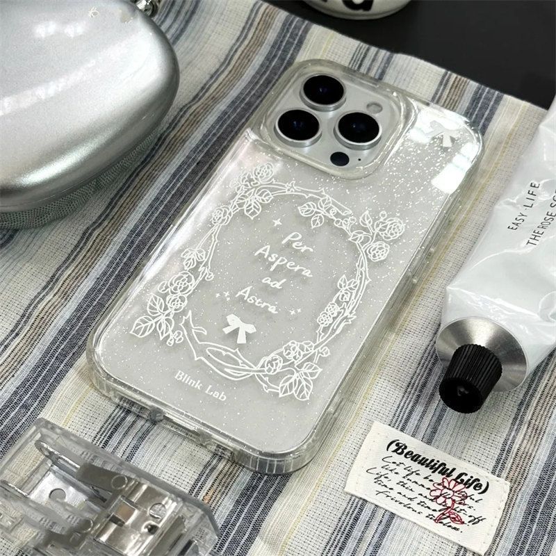 Růžový anglický třpytivý obal Vhodný pro IPhone16 15pro Ochranný obal Jablečný obal na telefon 13 12 Měkký obal 14