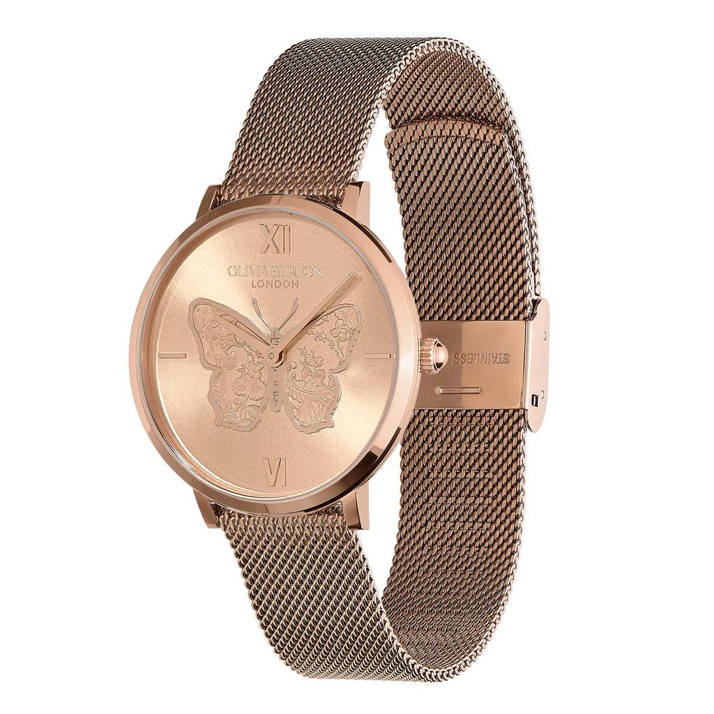 Authorized Distributor Olivia Burton Watch Ladies ob24000148 Signature 35mm Butterfly Ultra Slim Rose Gold Mesh Watch [OLIVIA BURTON]
