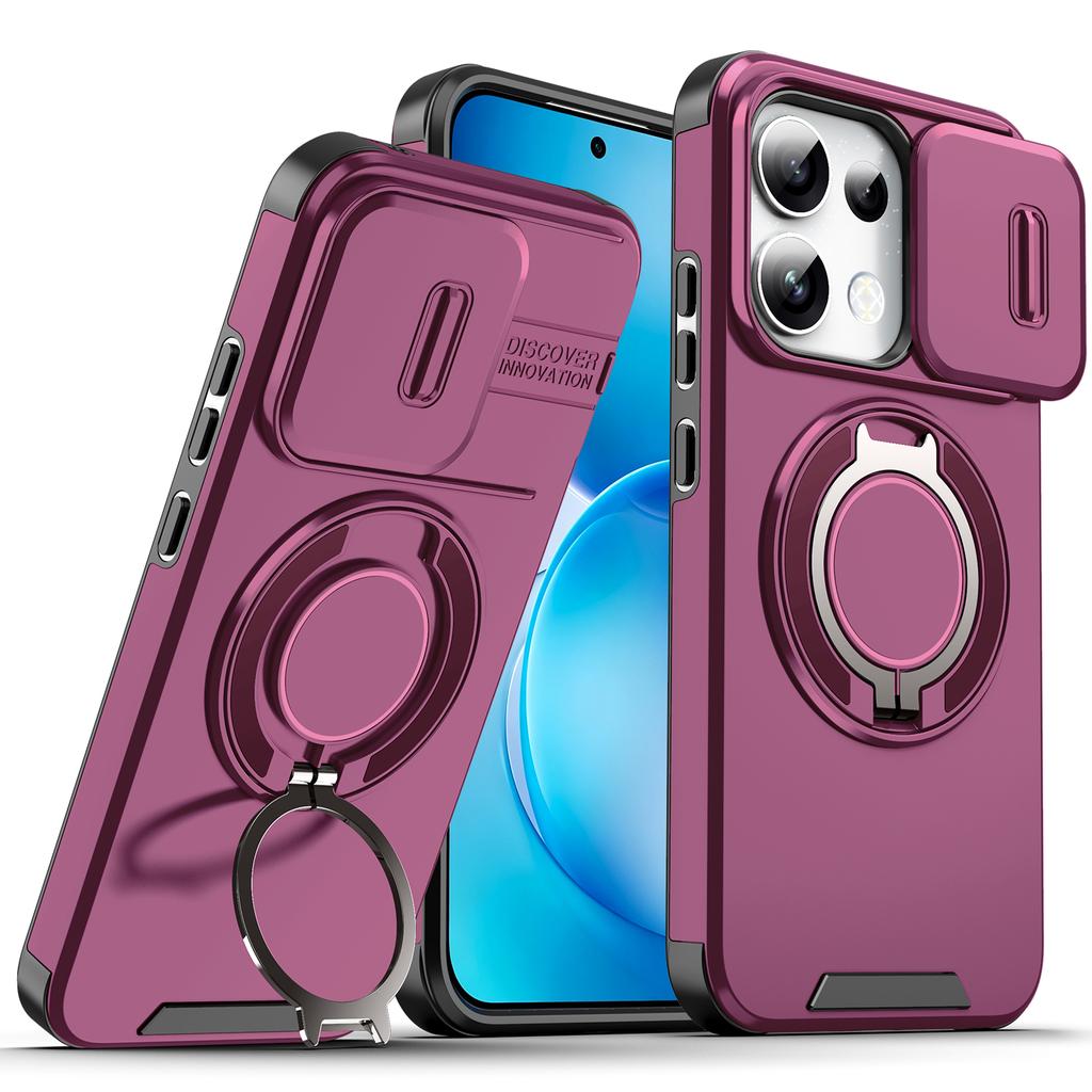 Magnetic Metal Ring Stand Armor Case For OPPO Reno 15 16 Pro Reno15 FS 15F Reno16 FS 16F Slide Push Window Lens Protection Cover