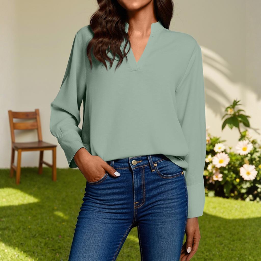 Women's Fashion Casual V-Neck  Shirt Long Sleeve Top