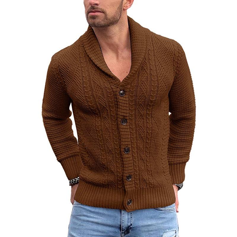 Men's Solid Color Button-Up Long Sleeve Knitted Sweater
