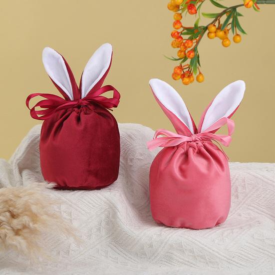 Easter Candy Bag Super Soft Bunny Ears Design Fine Texture Non-Fading Wear Resistant Decorative Easter Rabbit Candy Storage Bag Gift Pouch Decoration