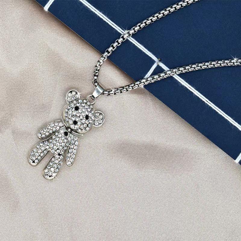 Cute Bear Necklace Female Versatile Hip-Hop Cold Wind Does Not Fade Sweater Chain Long Jewelry