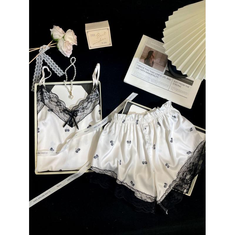 Ice and snow silk pajamas women's summer girls pure desire suspender shorts loungewear set pajamas sweet Korean ins style
