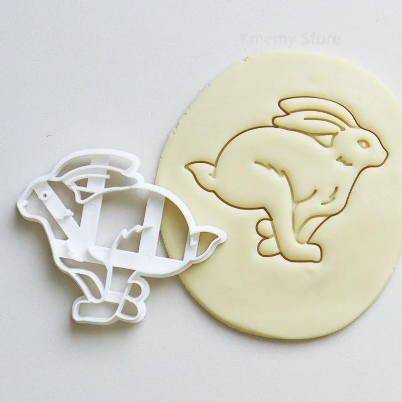 Easter Bunny Cookie Cutter 3D Static Running Rabbit Fondant Biscuit Stamp Embossed Mold Hand Press Pastry Cake Decorating Tools