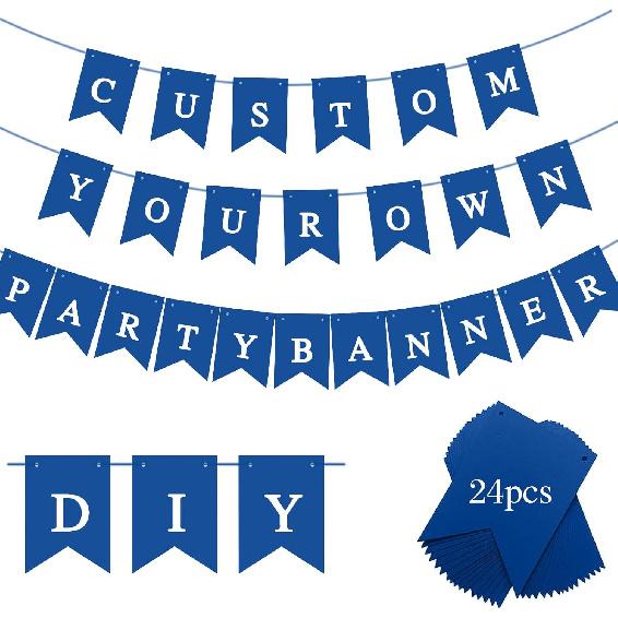 Blue Banner kit,  Phrase Banner, ize Your Party Banner Signs, Handwriting Banners Party Supplies Unique Decor With Letters A~Z and heart Stencil