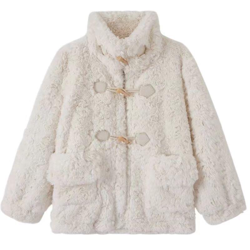 2025 Winter Women s Korean Faux Rabbit Fur Lambswool Coat with Horn Buckle XL