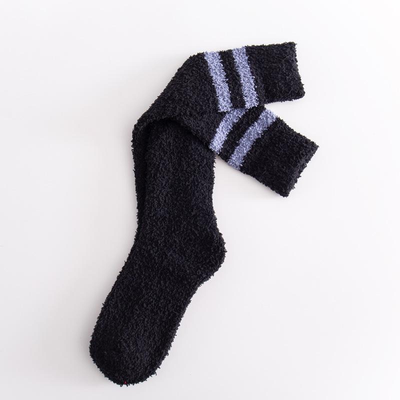 5/10 Pairs Casual Coral Velvet Socks for Women No Shedding Two Stripes Calf Length Socks Knee High Women's Socks Warm Long Socks Home Socks