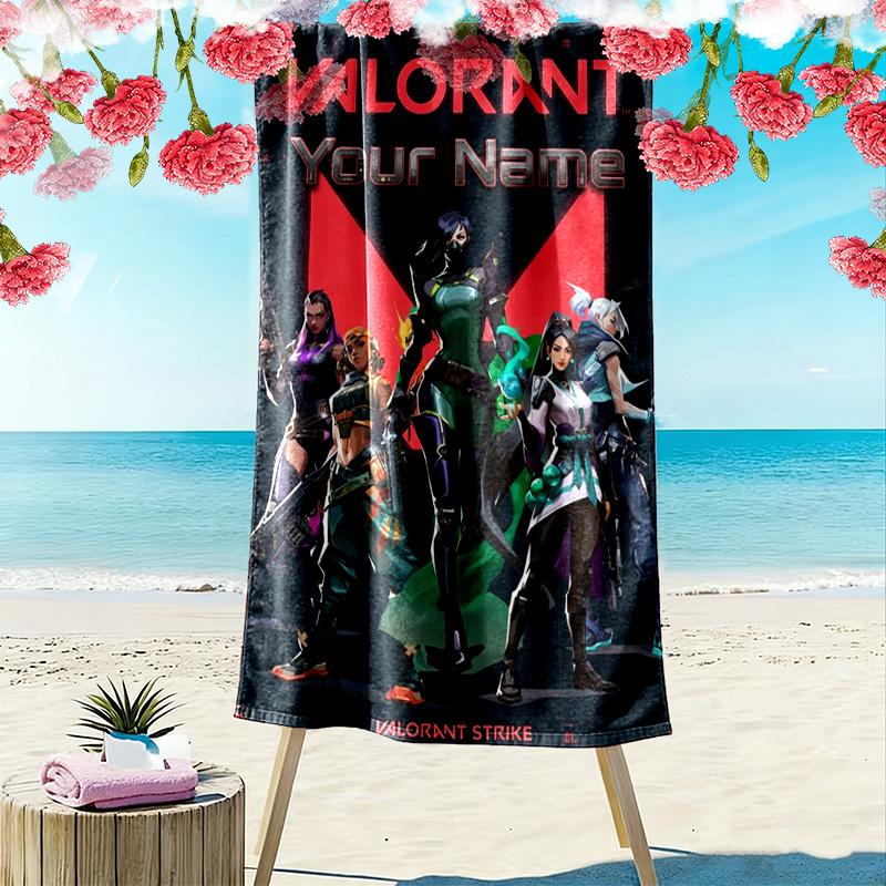 Name Custom Valorant Print Beach Towel, Large Soft Quick Dry Towel for Beach Camping Swimming