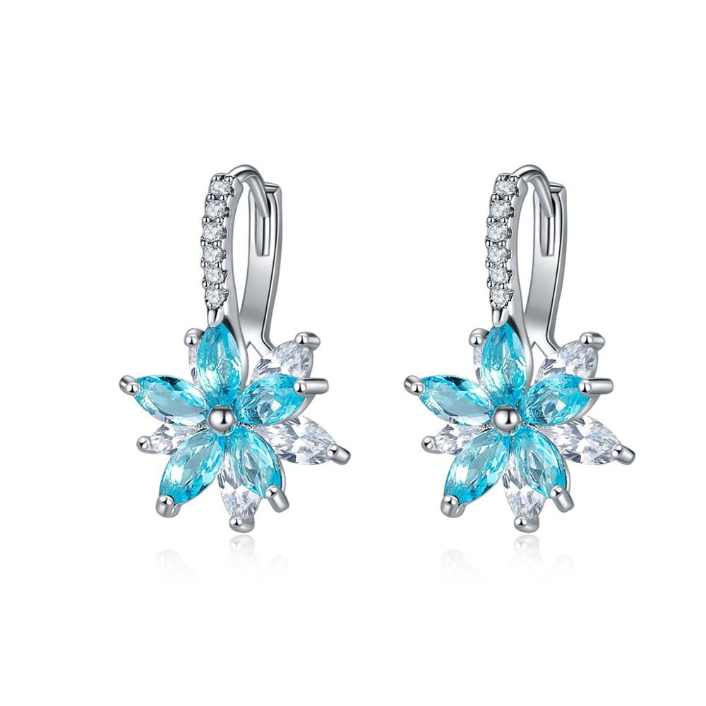 HUAMI Double Layer Flower Earrings Hoop Ear Clip With CZ Zirconia Design Big Jewelry For Wedding Women Earrings Dangle Drop