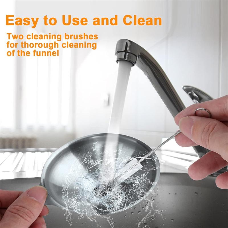 6Pcs Stainless Steel Kitchen Funnels Set Wide Mouth Funnels For Canning Bar Wine Beer Oil Flask with Cleaning Brushes and Rings