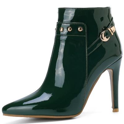 Fashion Fashion Women's Ankle Boots Patent Black Green Short Boot Point Waterproof High Heels Party Dance Shoes Female Large Size 45 50