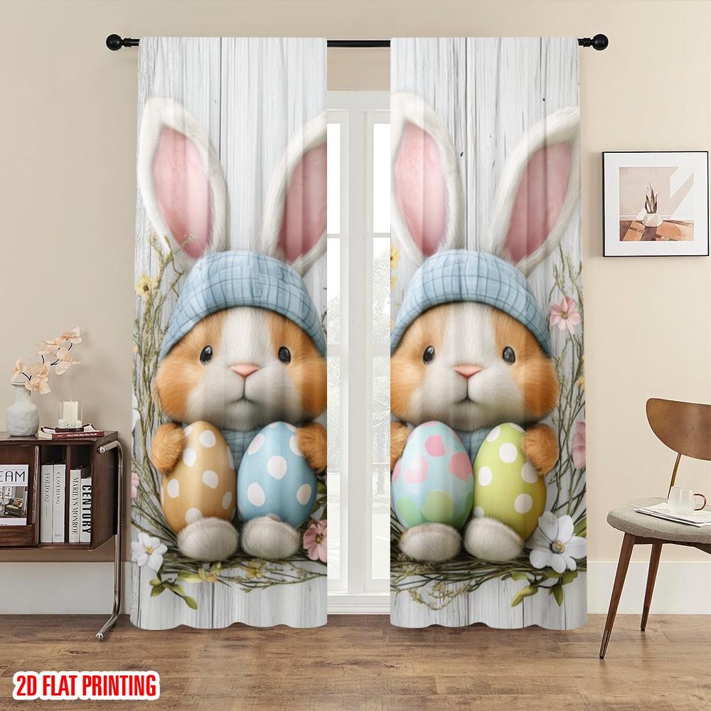 Plane Printing Popular Curtains Easter Bunnies Polyester Easy Install Without Rod Decorations Outdoor Living Room Curtain For Made Of
