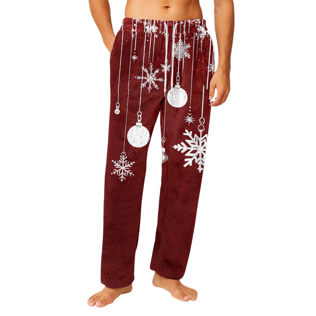 Men's Drawstring Pocket Flannel  Pants Homewear Sleep Pants