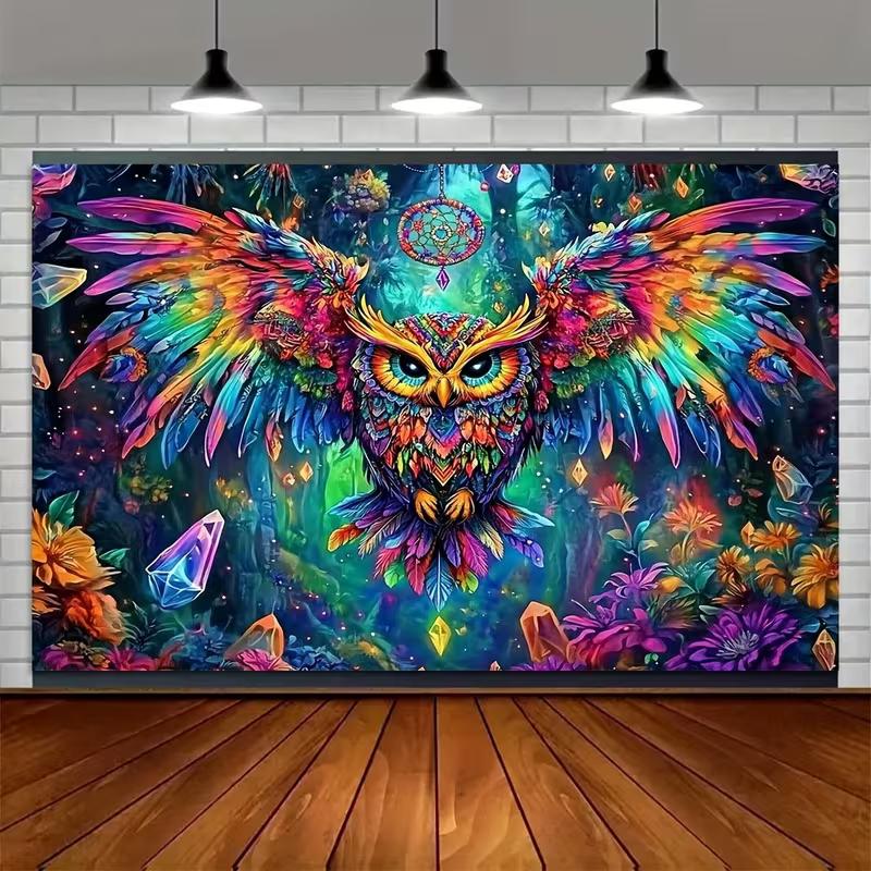 2D Flat Printing Dreamcatcher Owl Backdrop for Spiritual and Bohemian Photoshoot