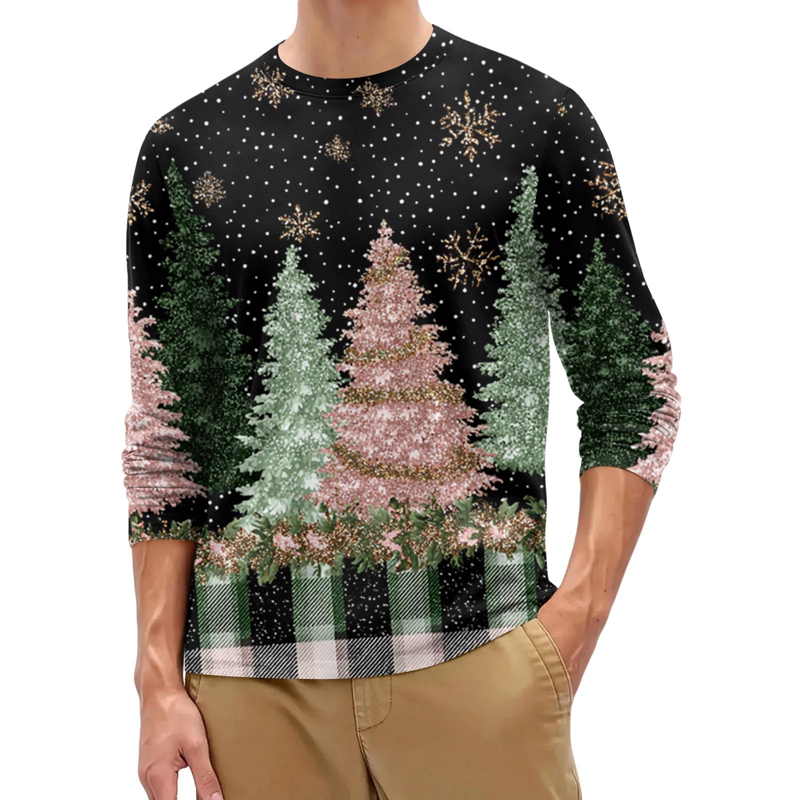

Men s Fashion Printed Round Neck Long Sleeve Bottoming Shirt Top XL чорний