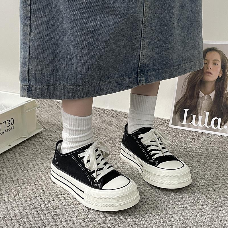 Cream platform canvas shoes women's 2025 new summer thin little white shoes versatile niche big head shoes student board shoes