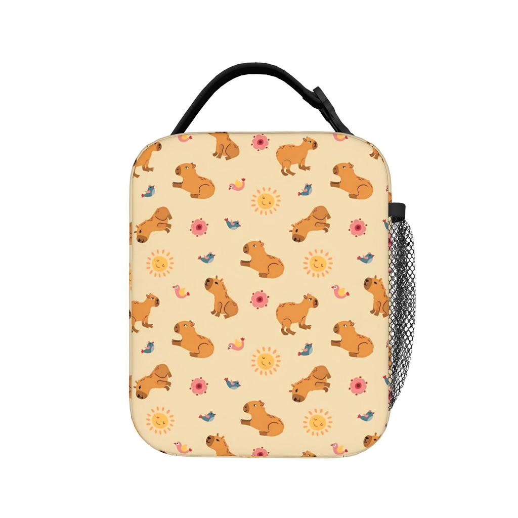 Beige Flower Capybara Lunch Bag Portable Zipper Lunch Box Child Picnic Custom Cooler Bag Cute Oxford Thermal Lunch Bags