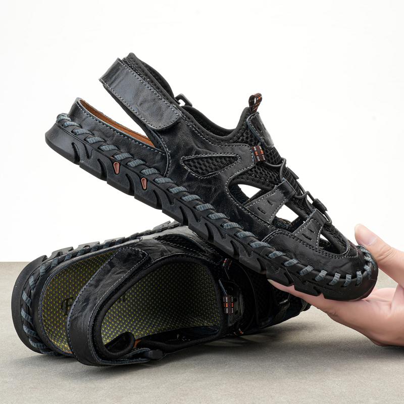 Leather Men Water Beach Sandals Summer Outdoor Casual Closed Toe Sports Sandals Non-slip Soft Hiking Wading Sneakers