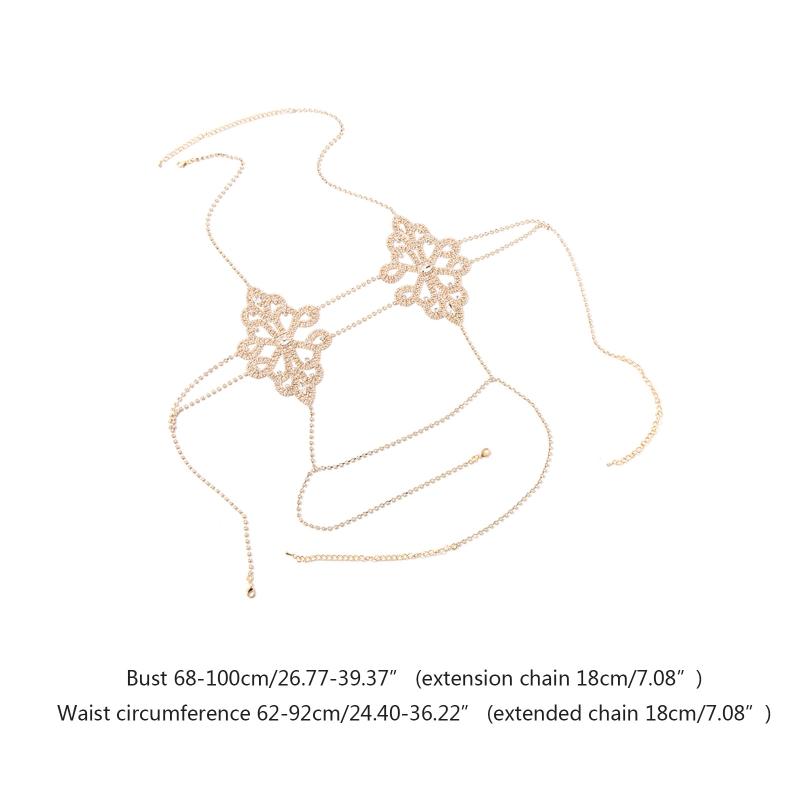 Women's Body Belly Chain Silver Bra Jewelry Sexy Necklace Bikini Sexy Hollowed Out Chest Chain for Beach Party Women