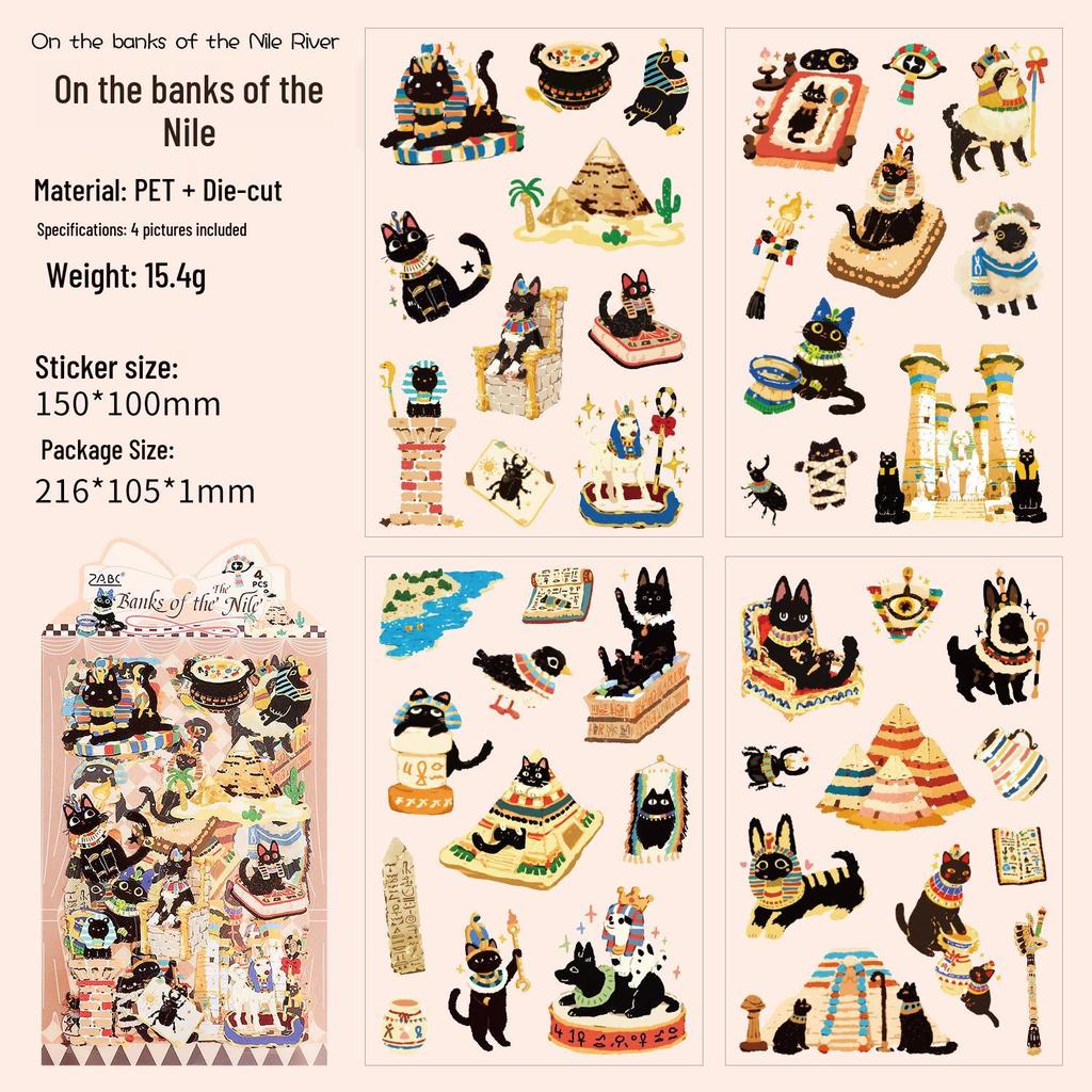 Mengmeng Black Cat Series Stickers – Cute Cartoon Cats for Journals, DIY Projects, 6 Styles